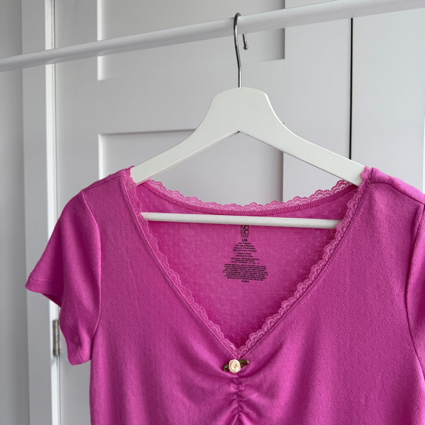 T-shirt rose pointelle