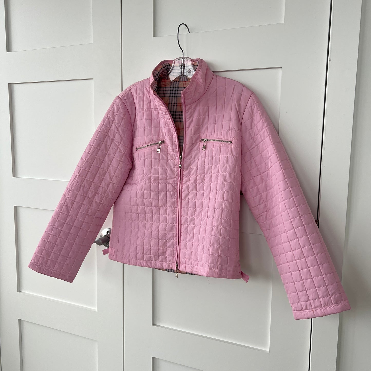 Manteau rose matelassé