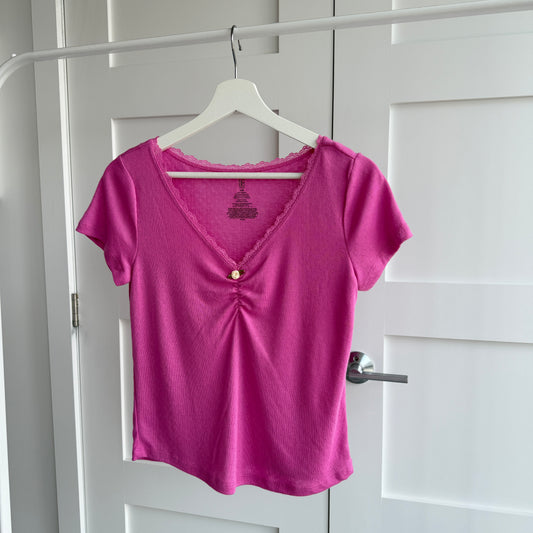 T-shirt rose pointelle