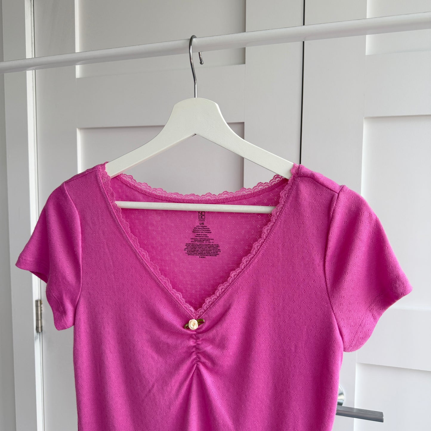 T-shirt rose pointelle