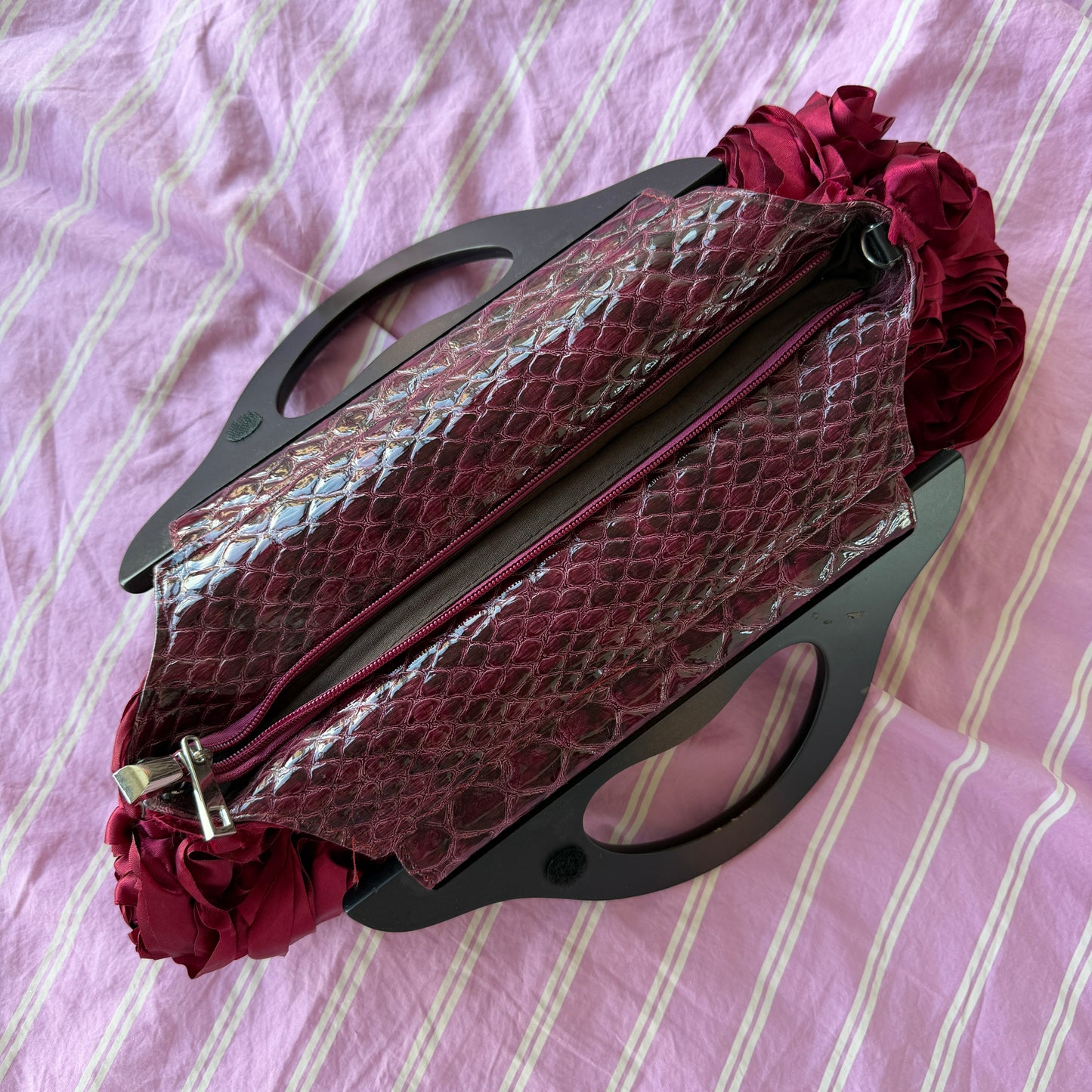 Sac à main bourgogne fleurs