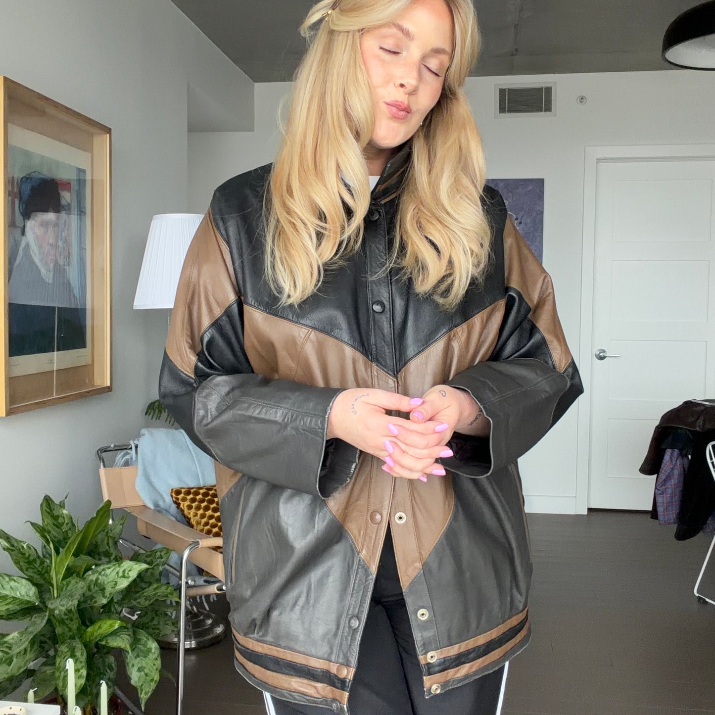 Manteau de cuir 3 tons