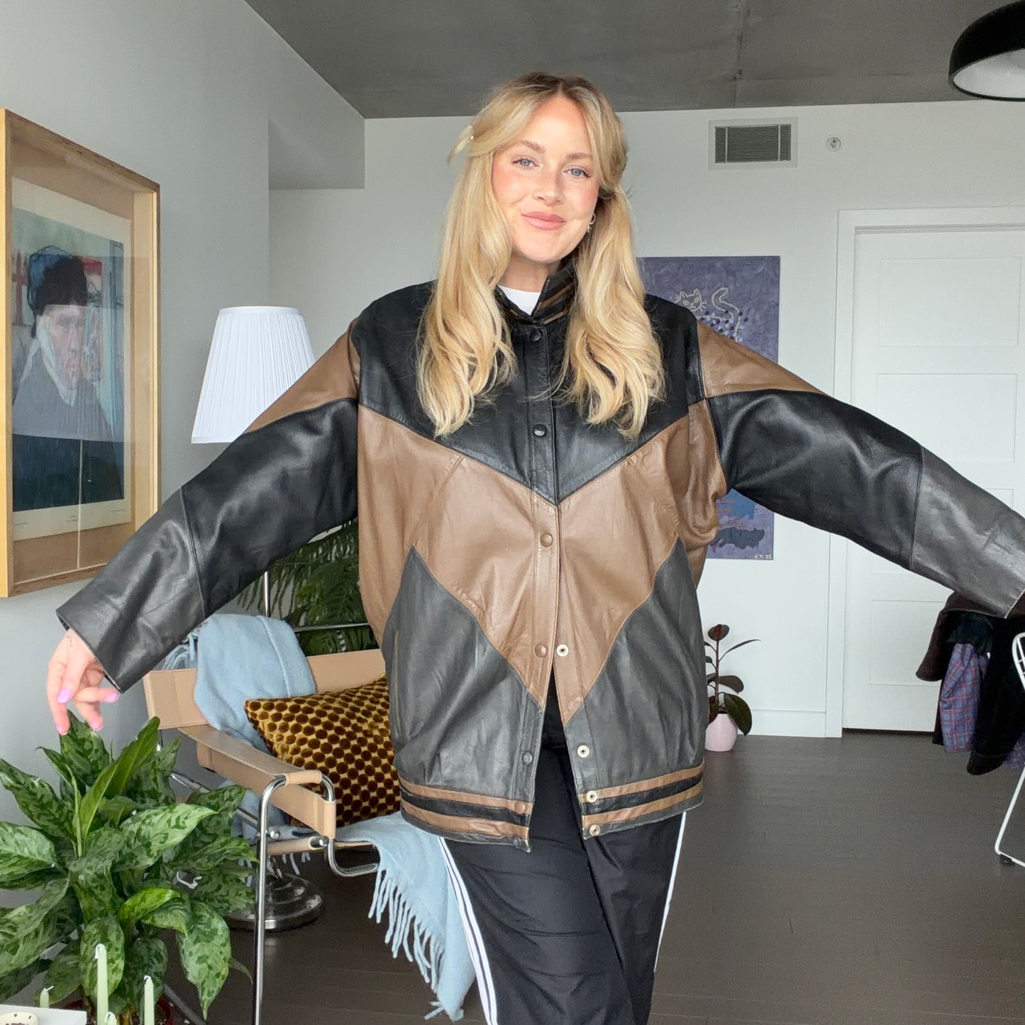 Manteau de cuir 3 tons