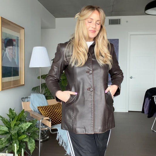 Manteau de cuir brun